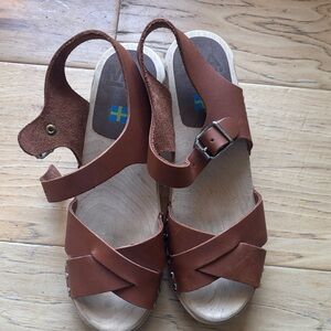 MIA Brown Leather Slingback Clog Sandals